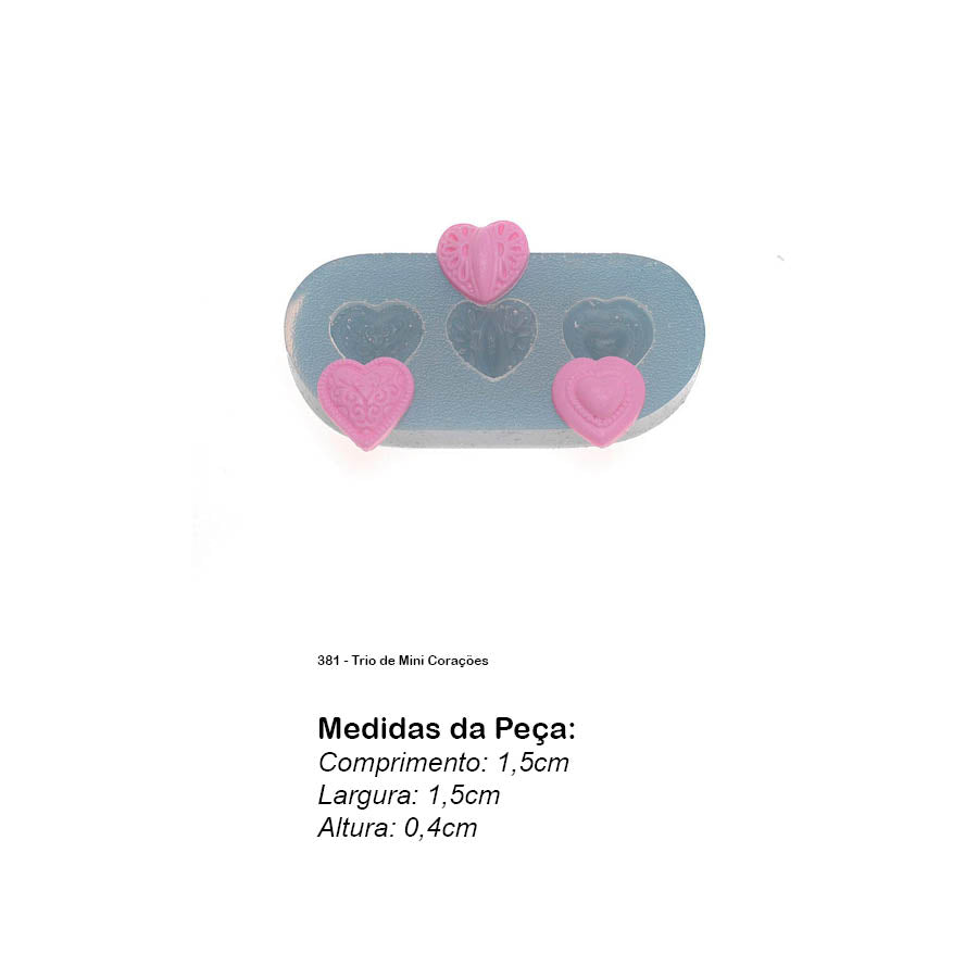 Molde de Silicone 381 - Trio de Mini Corações