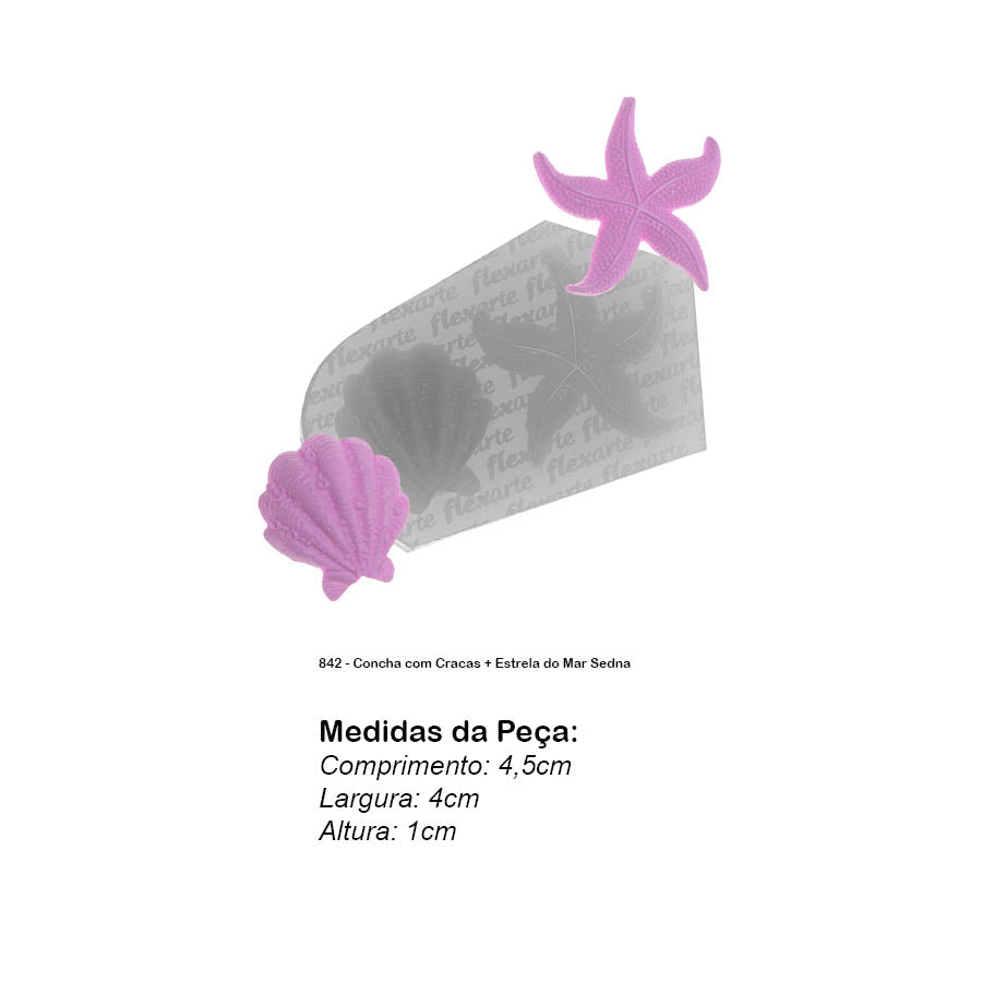 Molde de Silicone 842 - Concha com Cracas + Estrela do Mar Sedna