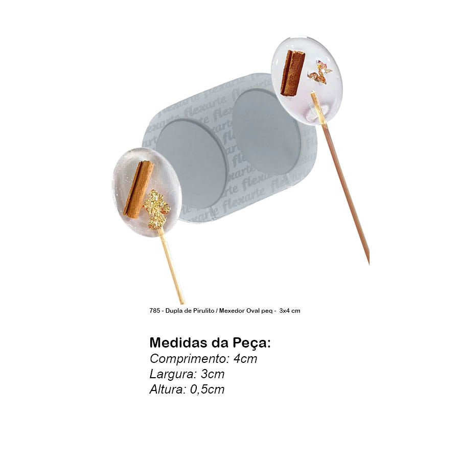 Molde de Silicone 785 - Dupla de Pirulito / Mexedor Oval peq - 3x4 cm