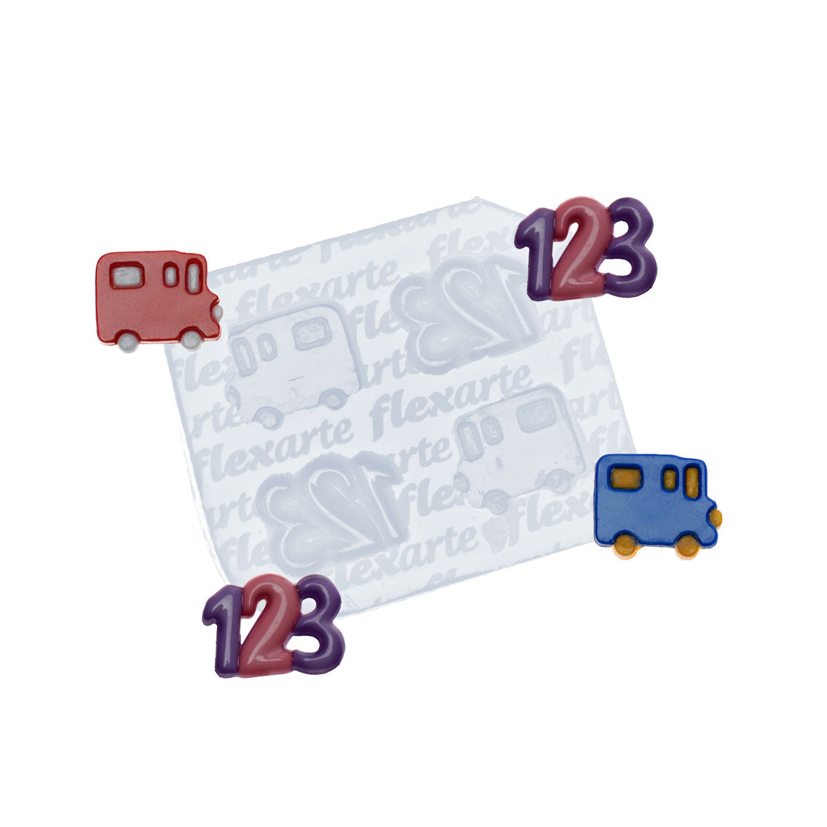 Molde de Silicone 967 - Kit Professor 4 - Ônibus Escolar + Números 123