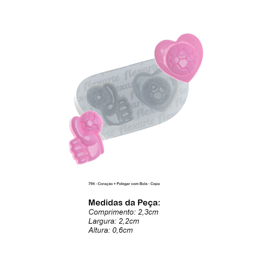 Molde de Silicone 794 - Coração + Polegar com Bola - Copa