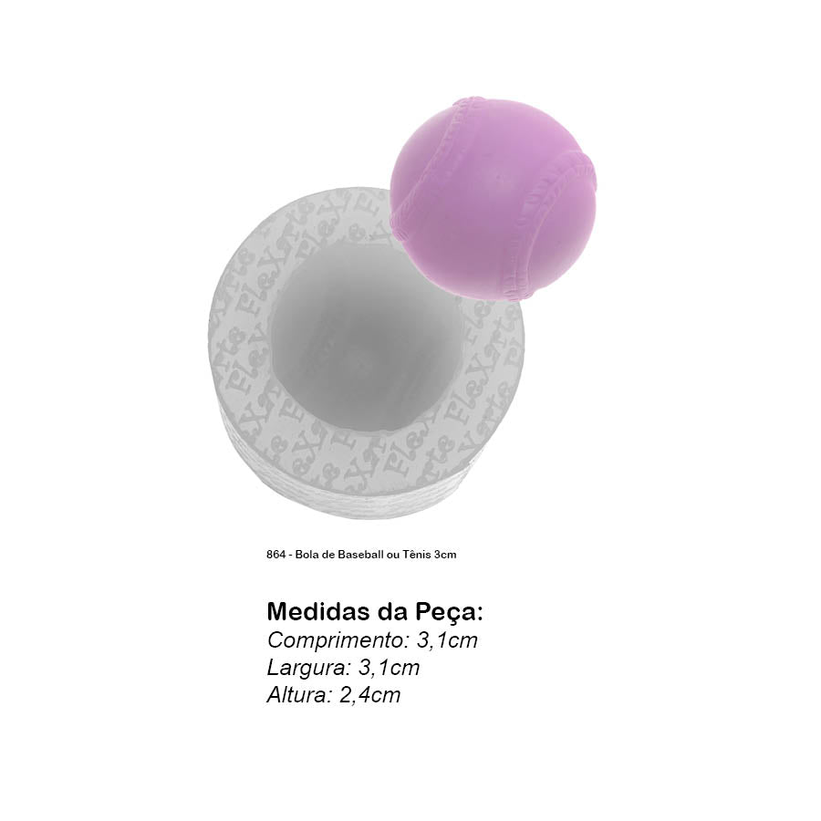 Molde de Silicone 864 - Bola de Baseball ou Tênis 3cm
