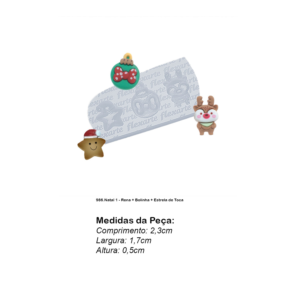 Molde de Silicone 986 - Natal 1 - Rena + Bolinha + Estrela de Toca