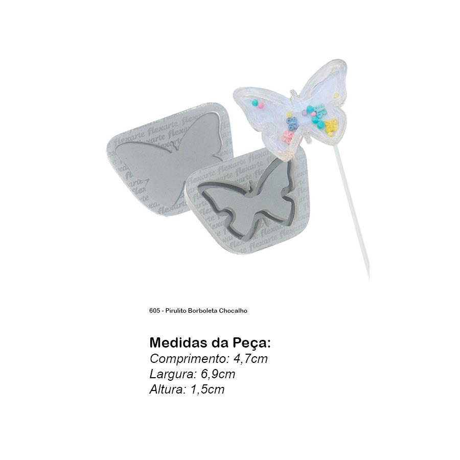 Molde de Silicone 605 - Pirulito Borboleta Chocalho