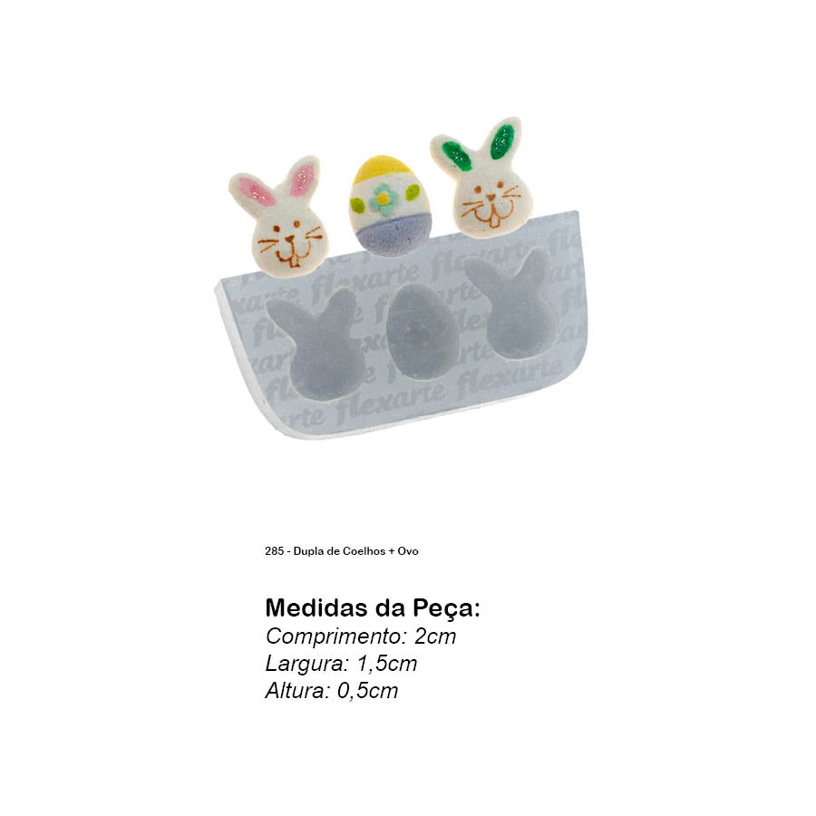 Molde de Silicone 285 - Dupla de Coelhos + Ovo