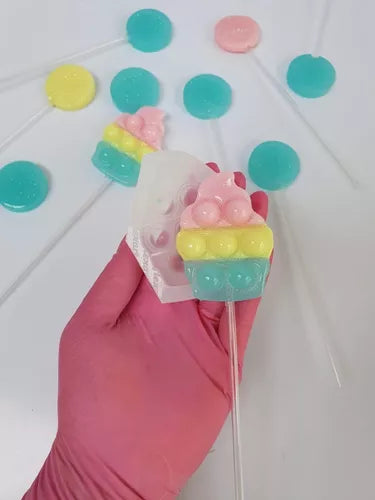Kit C 2 Moldes 691 - Pirulitos Fidget Pop It - Cupcake 6cm