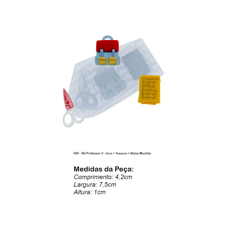 Molde de Silicone 965 - Kit Professor 2 - livro + Tesoura + Bolsa Mochila