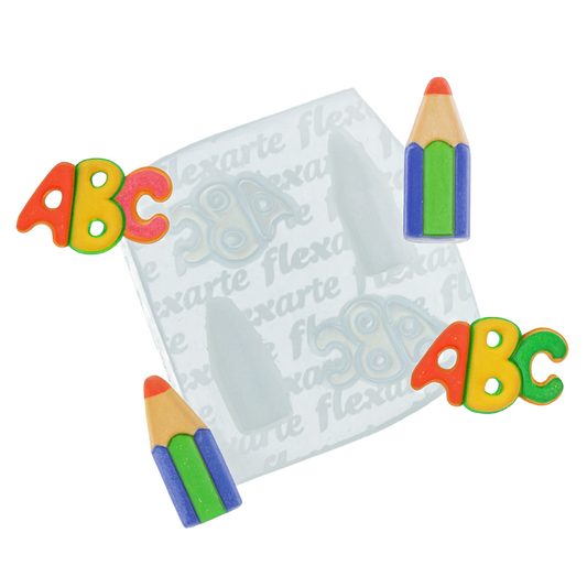 Molde de  Silicone 966 - Kit Professor 3 - Lápis + Letras ABC