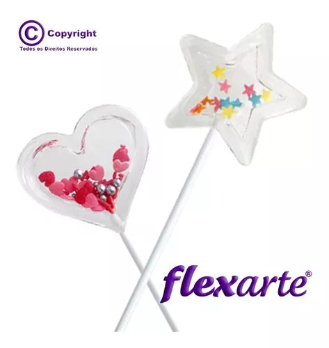 Kit  Sweet Buque - 1 Pirulito Coração + Estrela Chocalho