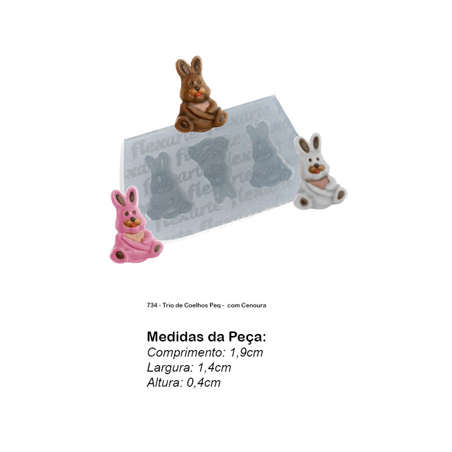 Molde de Silicone 734 - Trio de Coelhos Peq - com Cenoura