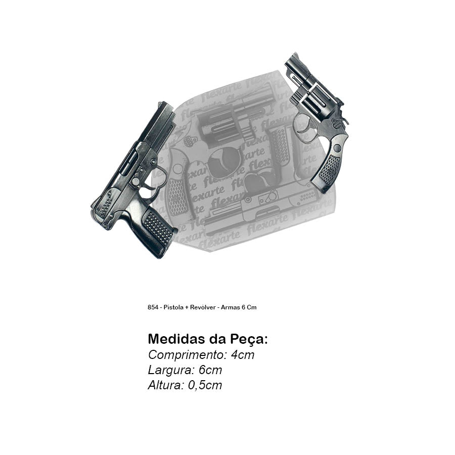 Molde de Silicone 854 - Pistola + Revólver - Armas 6 Cm