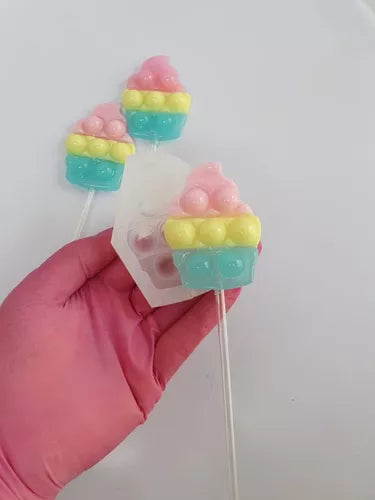 Kit C 2 Moldes 691 - Pirulitos Fidget Pop It - Cupcake 6cm