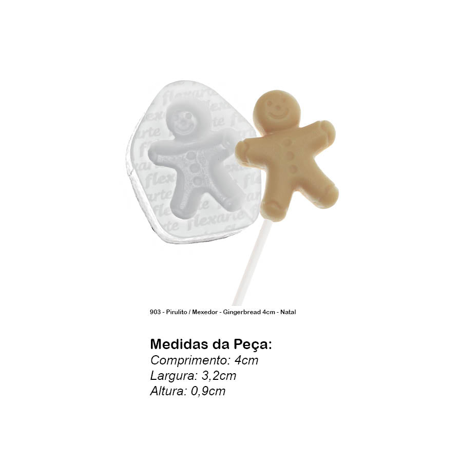 Molde de Silicone 903 - Pirulito / Mexedor - Gingerbread 4cm - Natal