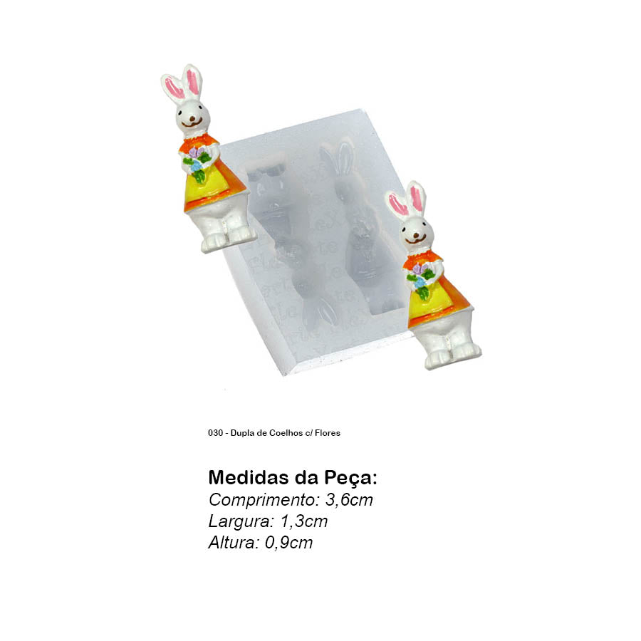 Molde de Silicone 030 - Dupla de Coelhos c/ Flores