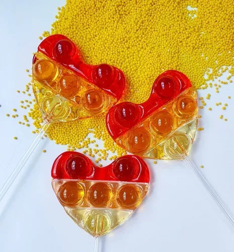 Kit C 2 Moldes Pirulitos Fidget 6,5cm Coração + Isomalt 150g