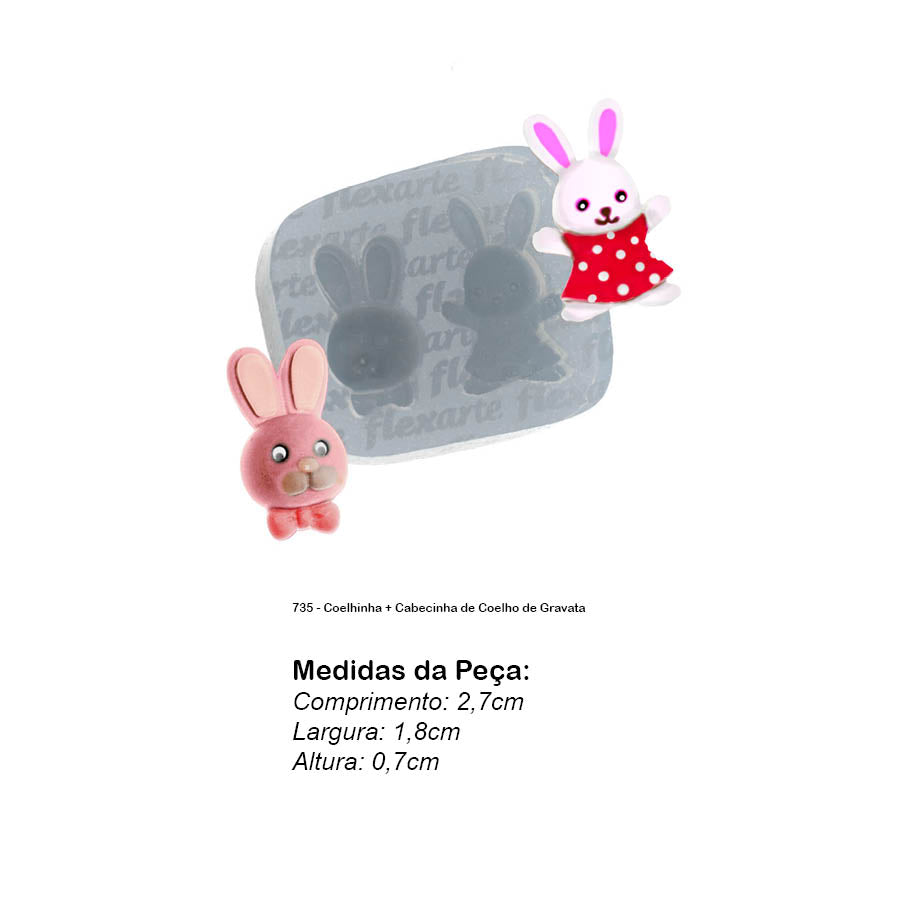 Molde de Silicone 735 - Coelhinha + Cabecinha de Coelho de Gravata