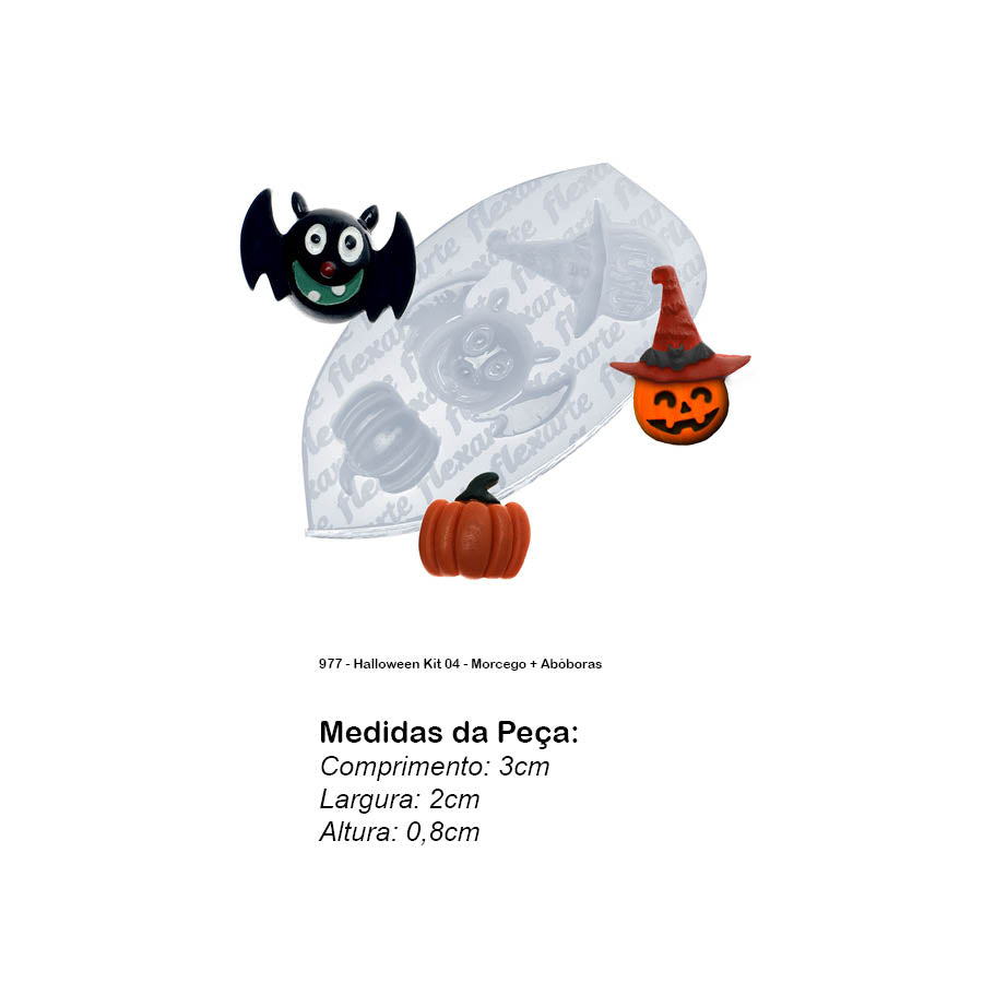 Molde de Silicone 977 - Halloween Kit 04 - Morcego + Abóboras