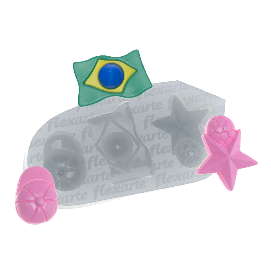 Molde de Silicone 793 - Bandeira Brasil + Boné + Bola - Copa