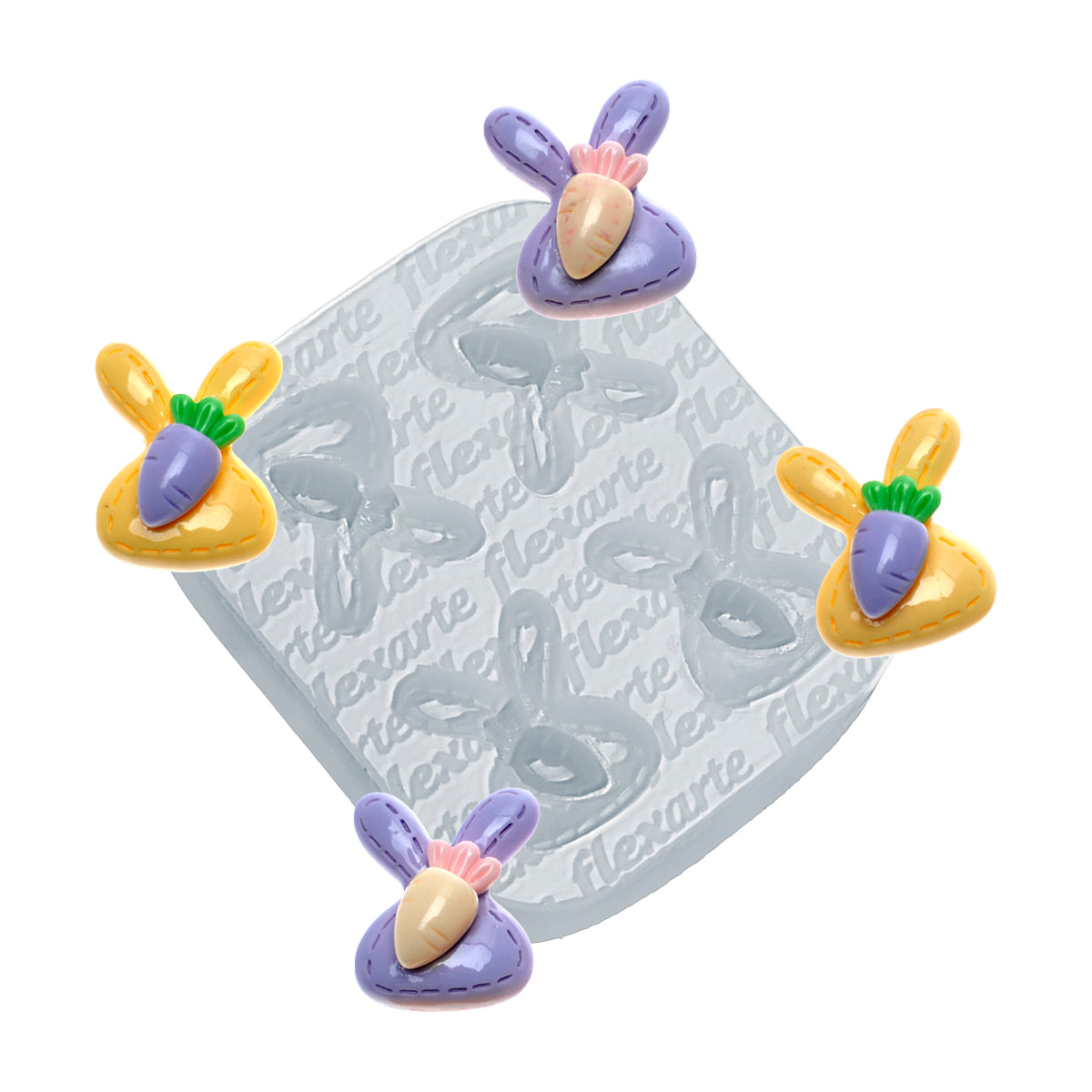Molde de Silicone 993 - Quarteto de Cabeça de Coelho c/ Cenoura 2cm