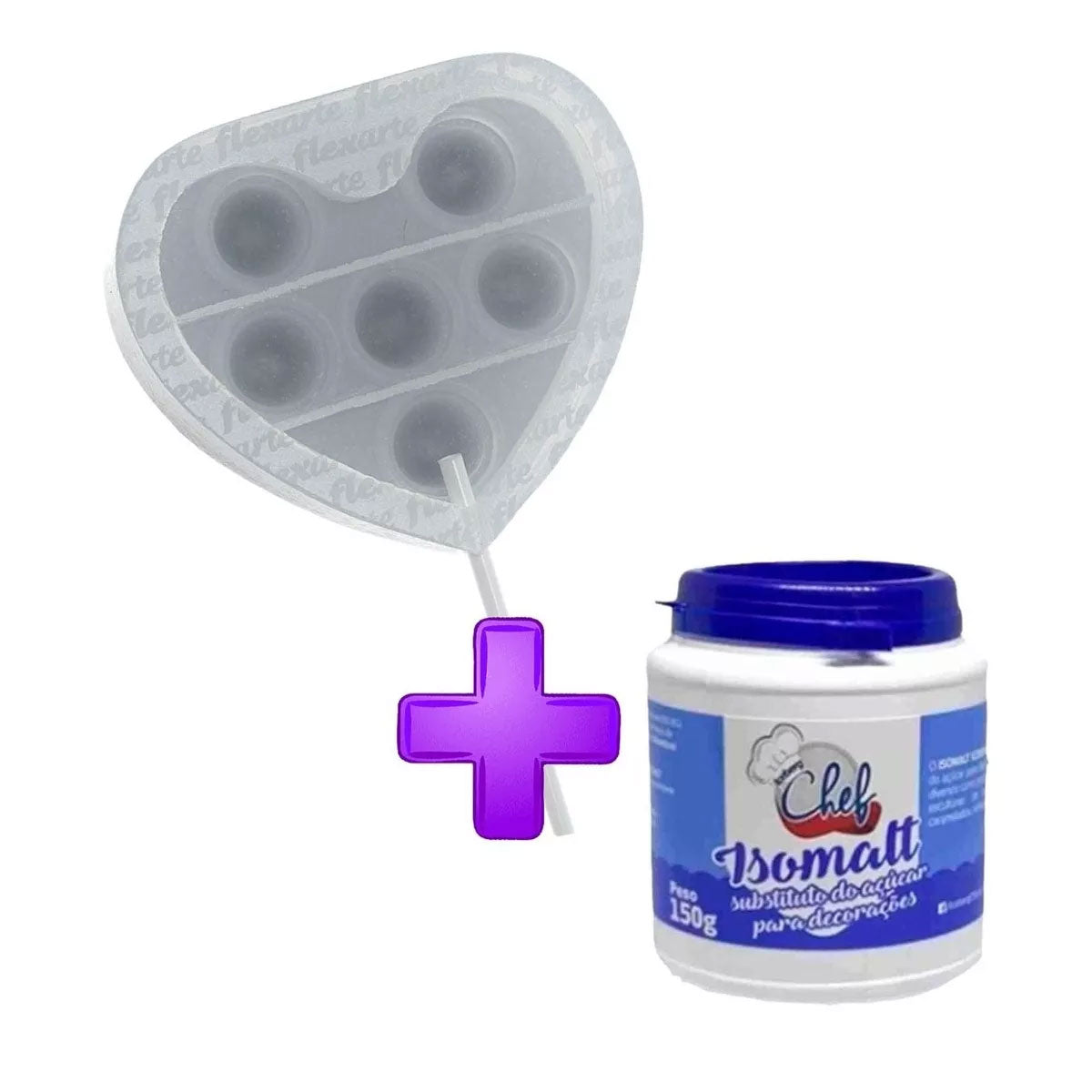 Kit C Molde De Pirulito Fidget 6,5cm Coração + Isomalt 150gr