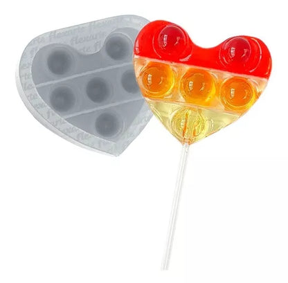 Kit C 2 Moldes Pirulitos Fidget 6,5cm Coração + Isomalt 150g
