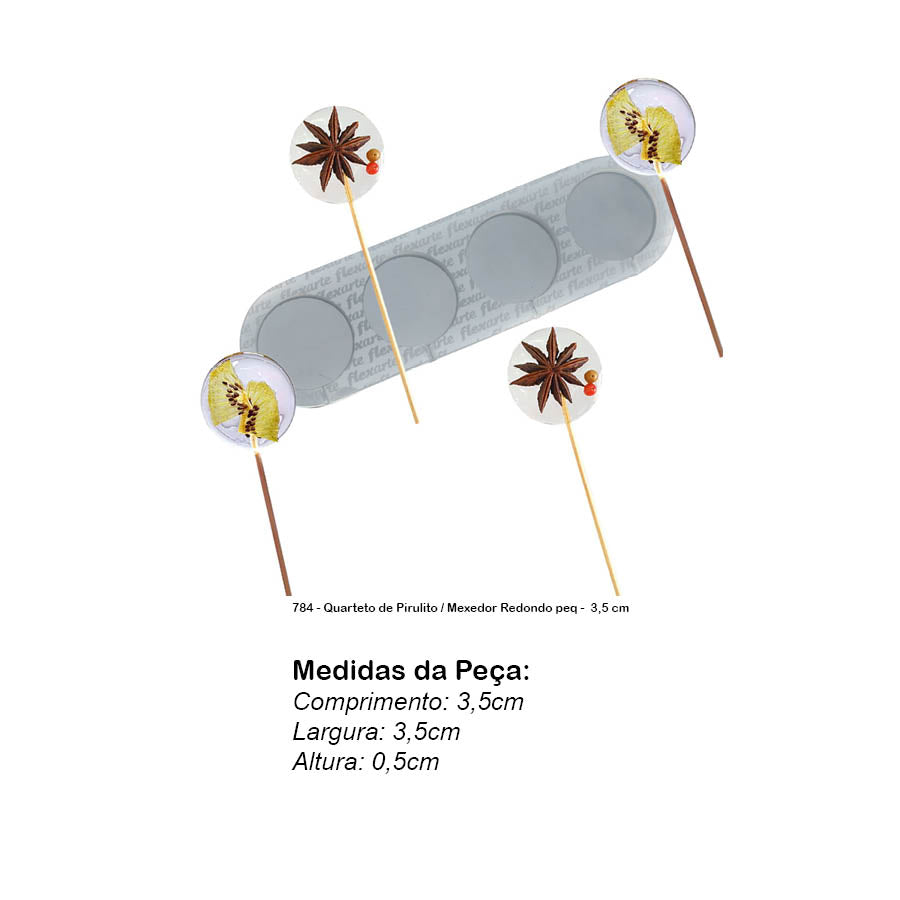 Molde de  Silicone 784 - Quarteto de Pirulito / Mexedor Redondo peq -  3,5 cm