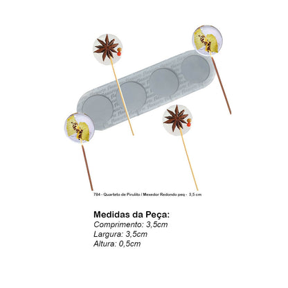 Molde de  Silicone 784 - Quarteto de Pirulito / Mexedor Redondo peq -  3,5 cm