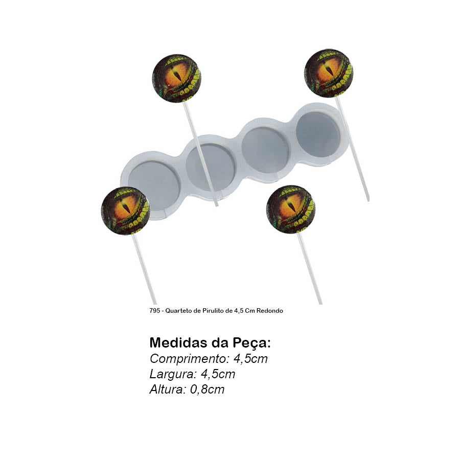 Molde de  Silicone 795 - Quarteto de Pirulito de 4,5 Cm Redondo