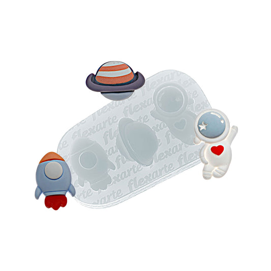 Molde de  Silicone 952 - Espacial Planeta + Foguete + Astronatuta