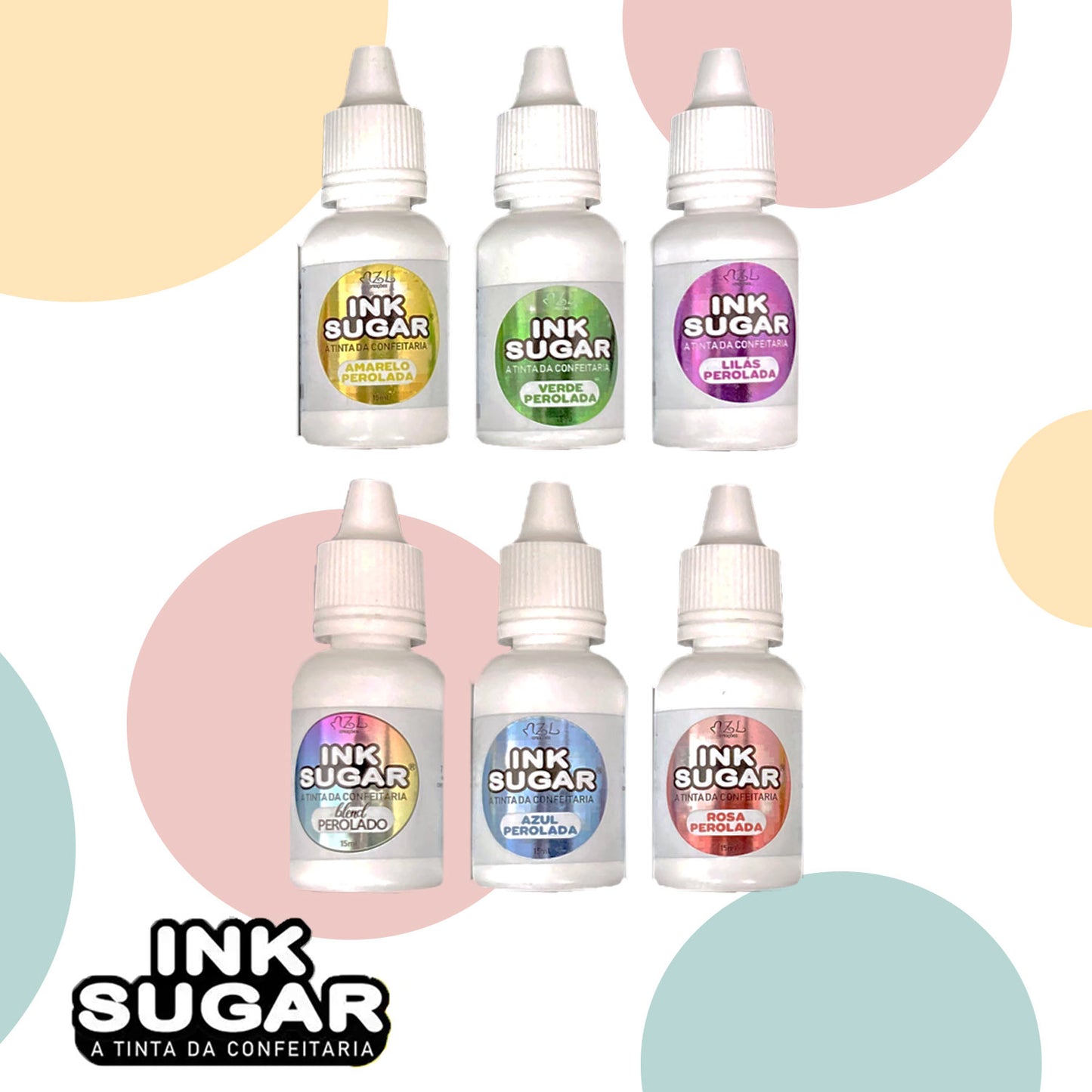 Kit Ink Sugar Perolado - 6 Cores (Blend, Azul, Rosa, Amarelo, Verde, Lilás) - 15ml