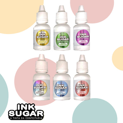 Kit Ink Sugar Perolado - 6 Cores (Blend, Azul, Rosa, Amarelo, Verde, Lilás) - 15ml