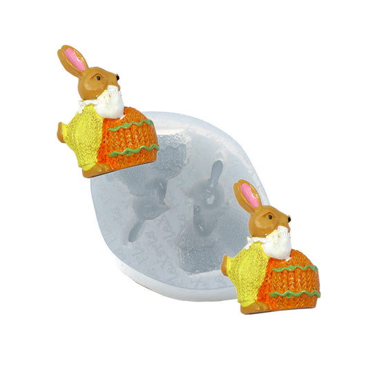 Molde de  Silicone 020 - Dupla de Coelhinhas c/ Ovo