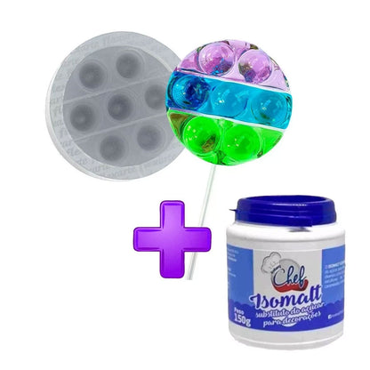 Kit Com Molde De Pirulito Fidget 6cm Redondo + Isomalt 150gr