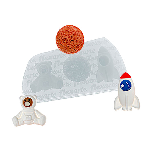 Molde de  Silicone 950 - Espacial Lua + Foguete + Ursinho