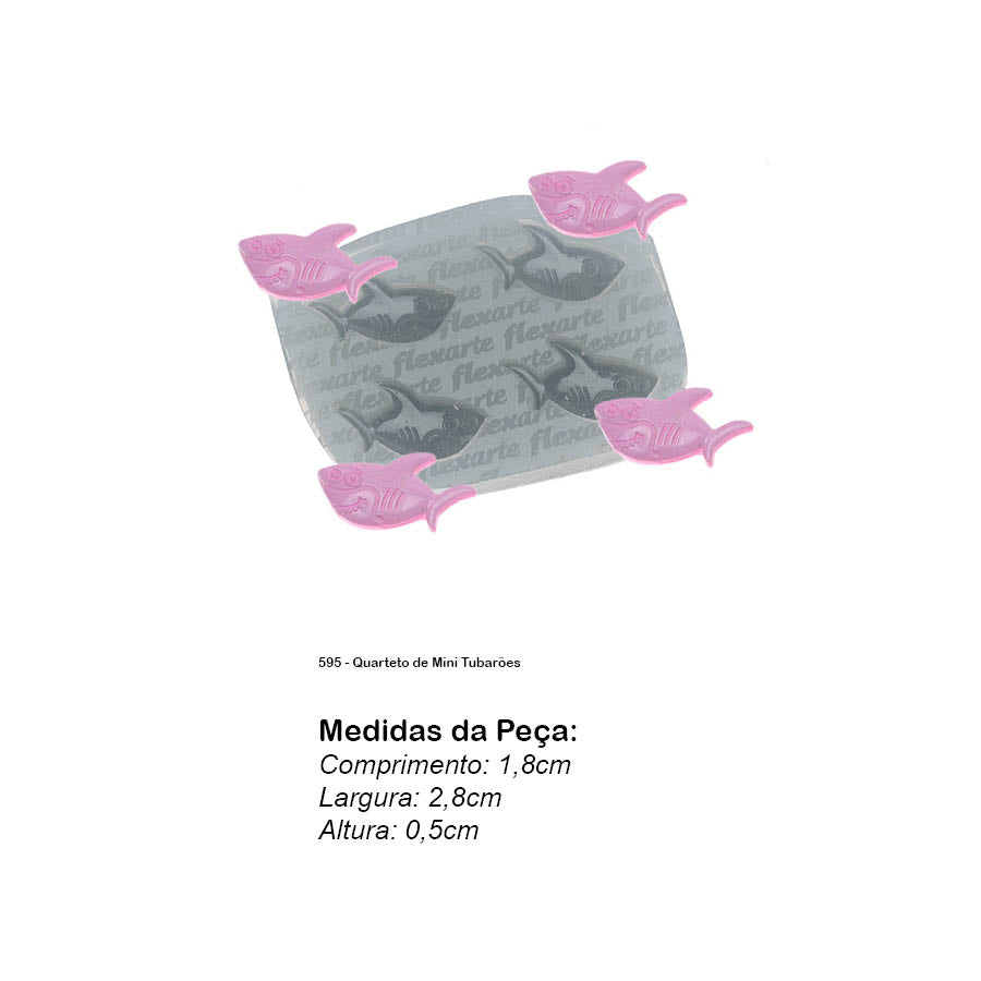 Molde de  Silicone 595 - Quarteto de Mini Tubarões