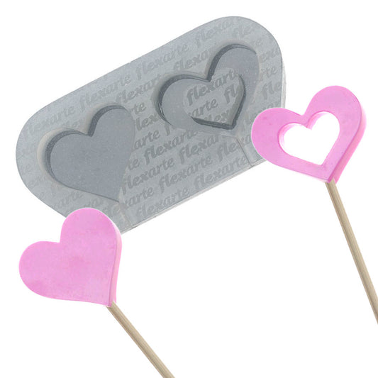 Molde de  Silicone 552 - Pirulitos Peq -  35mm 2 Corações