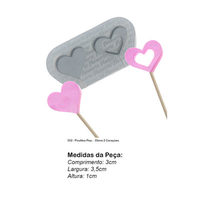 Molde de  Silicone 552 - Pirulitos Peq -  35mm 2 Corações