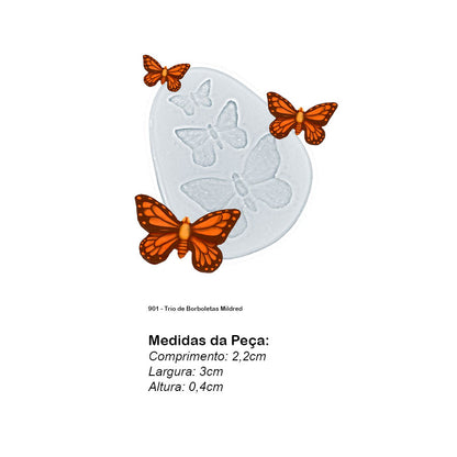 Molde de  Silicone 901 - Trio de Borboletas Mildred