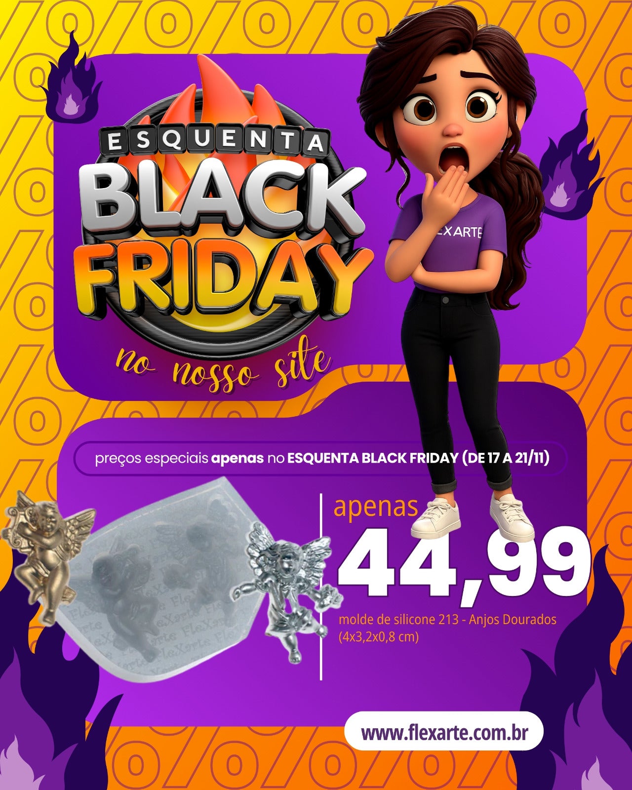 Molde de  Silicone 213 - Anjos Dourados - BLACK FRIDAY