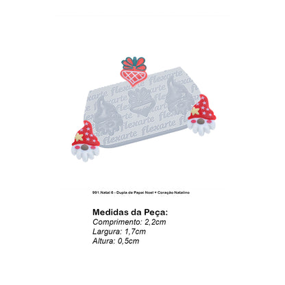 Molde de  Silicone 991 - Natal 6 - Dupla de Papai Noel + Coração Natalino