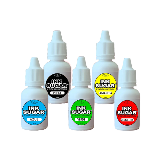 Kit Ink Sugar - 5 Cores Preto, Verde, Vermelho, Azul, Amarelo - 15ml
