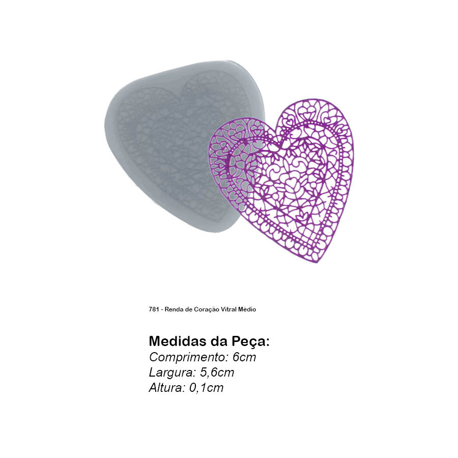 Molde de  Silicone 781 - Renda de Coração Vitral Médio