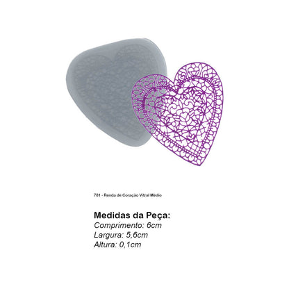 Molde de  Silicone 781 - Renda de Coração Vitral Médio