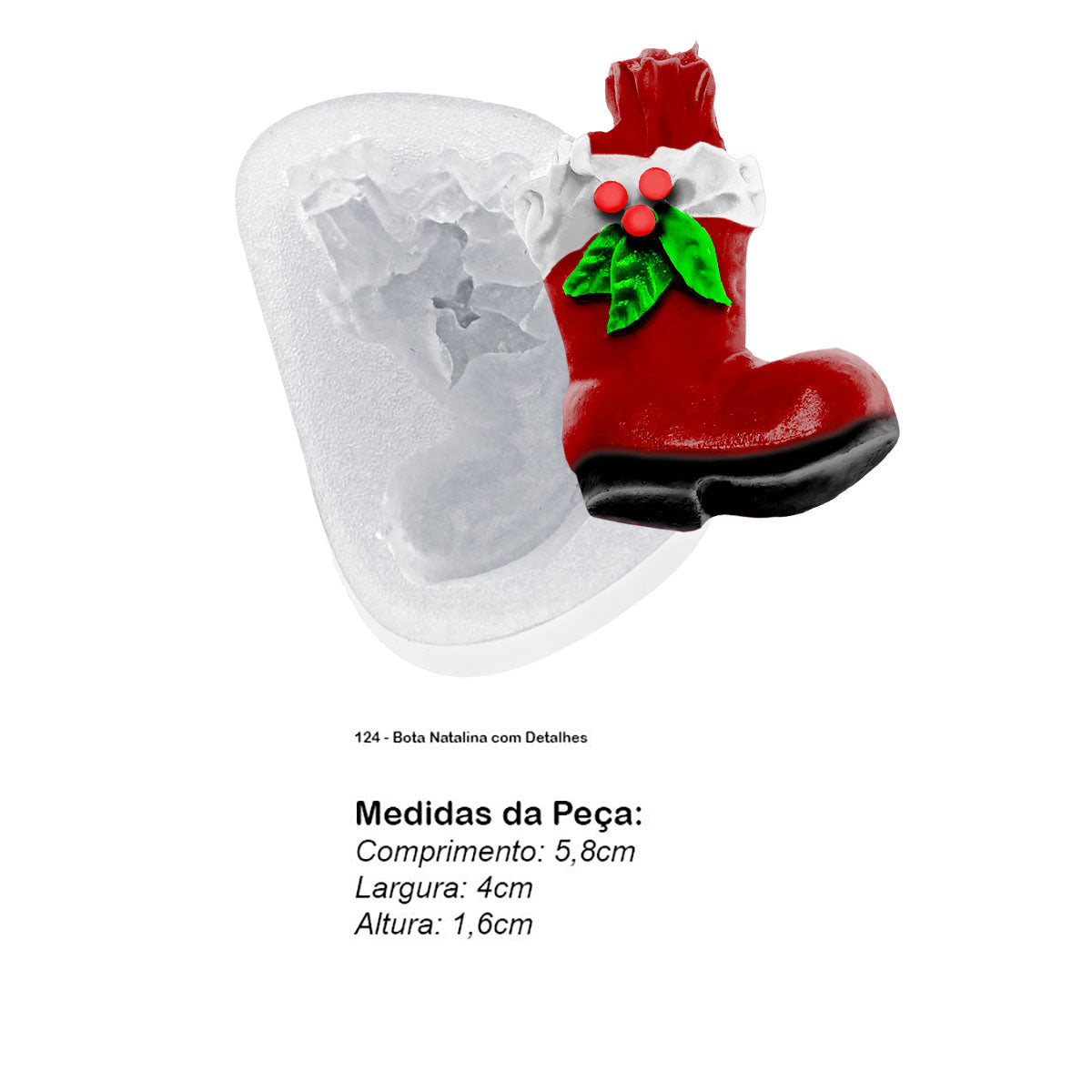 Molde de  Silicone 124 - Bota Natalina com Detalhes FLEXARTE