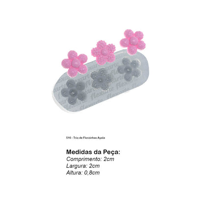 Molde de  Silicone 516 - Trio de Florzinhas Ayala