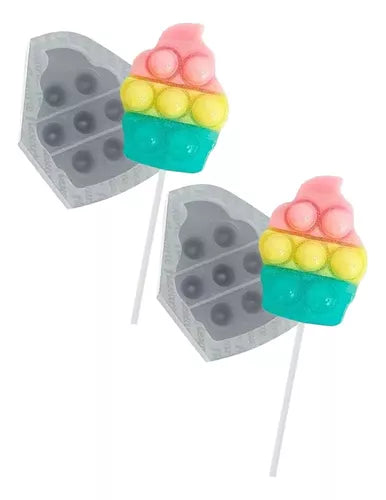 Kit Com 2 Moldes De Silicone 691 Pirulito Fidget 6cm Cupcake