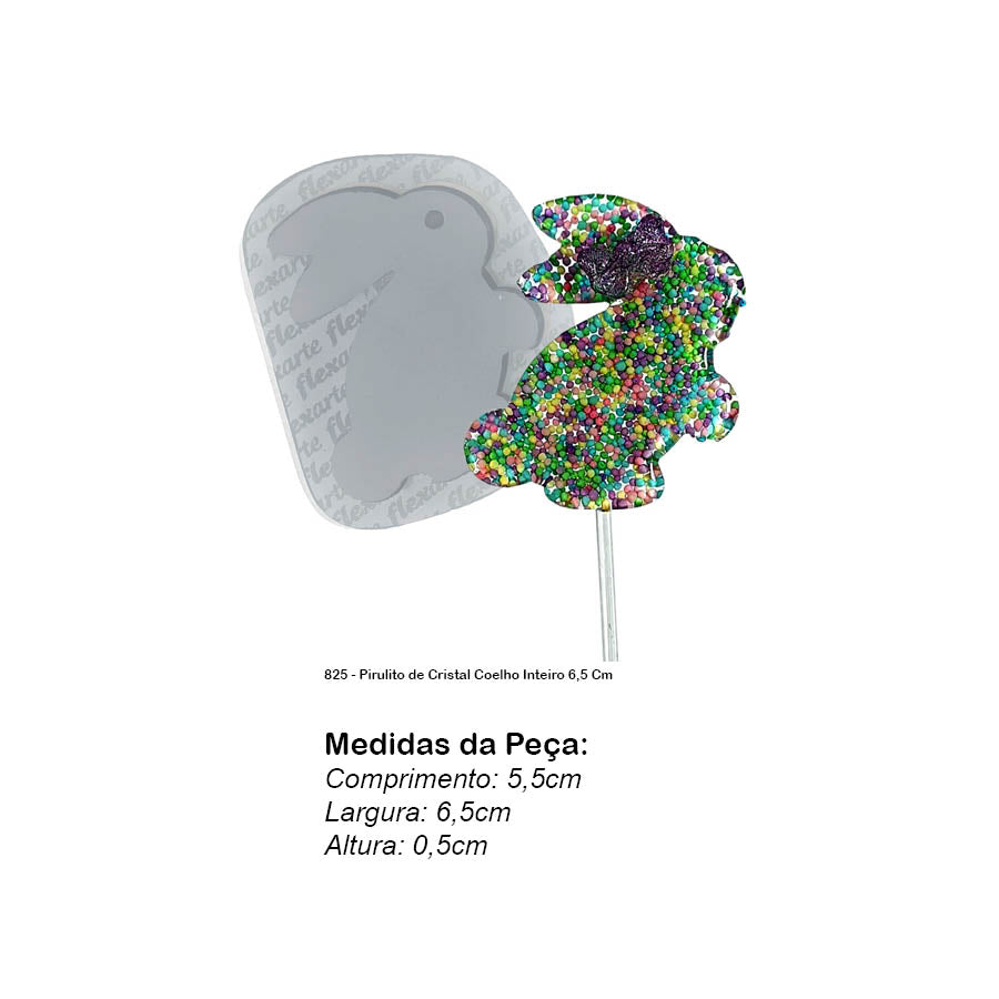 Molde de  Silicone 825 - Pirulito de Cristal Coelho Inteiro 6,5 Cm