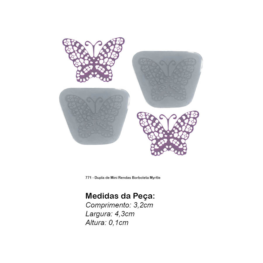 Molde de  Silicone 771 - Dupla de Mini Rendas Borboleta Myrtle
