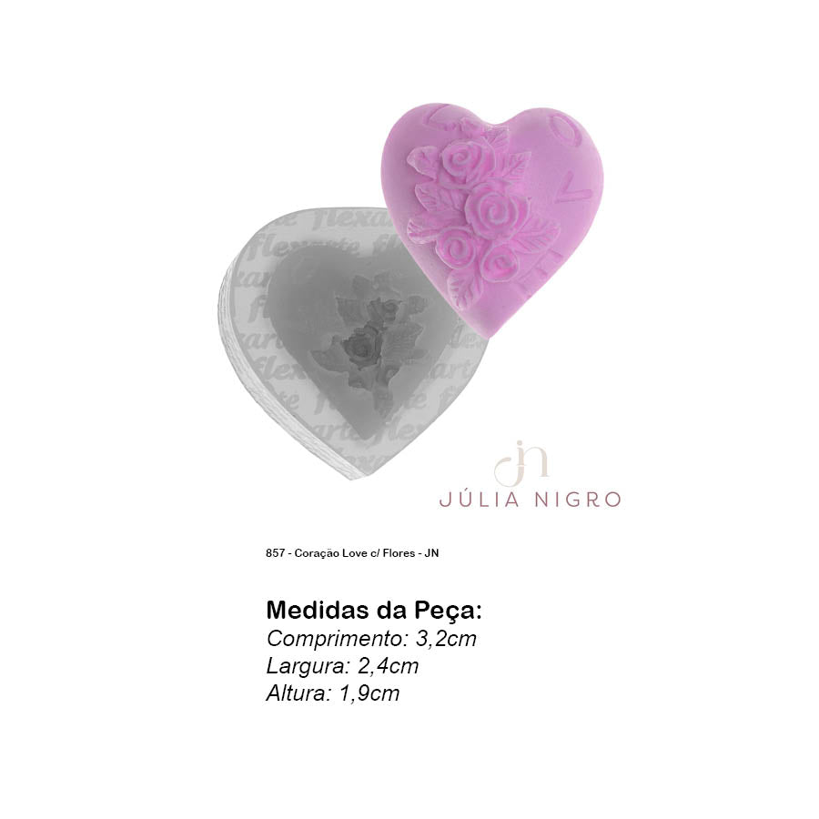 Molde de  Silicone 857 - Coração Love c/ Flores - JN