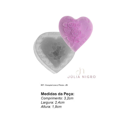 Molde de  Silicone 857 - Coração Love c/ Flores - JN